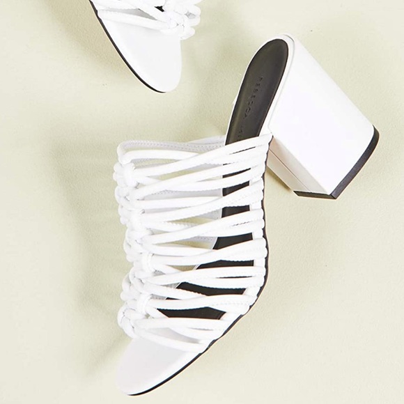 Rebecca Minkoff Calanthe Strappy Block Heel Mules in Bright White Size 8 - Picture 2 of 15
